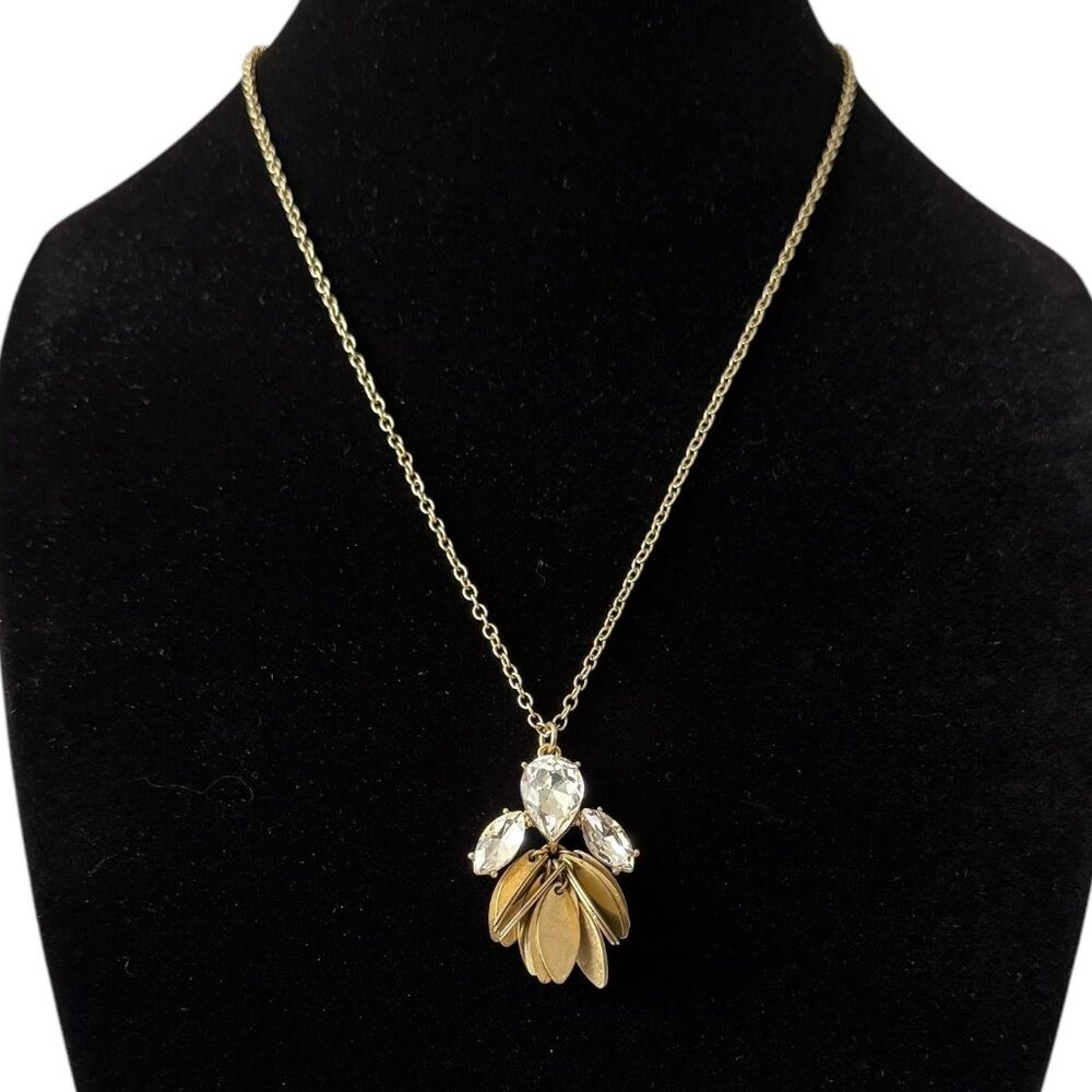 J Crew Gold-Tone Necklace Crystal Pendant Leaf Accents Elegant Bumble Bee Classy